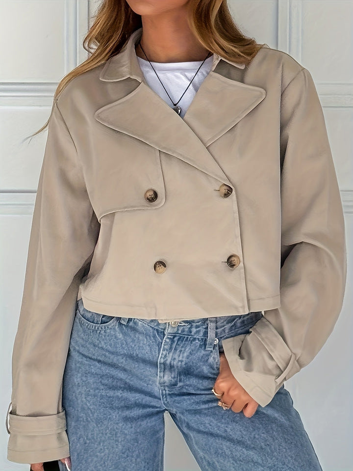 Marcelle | Caban chic court kaki à double boutonnage pour femme