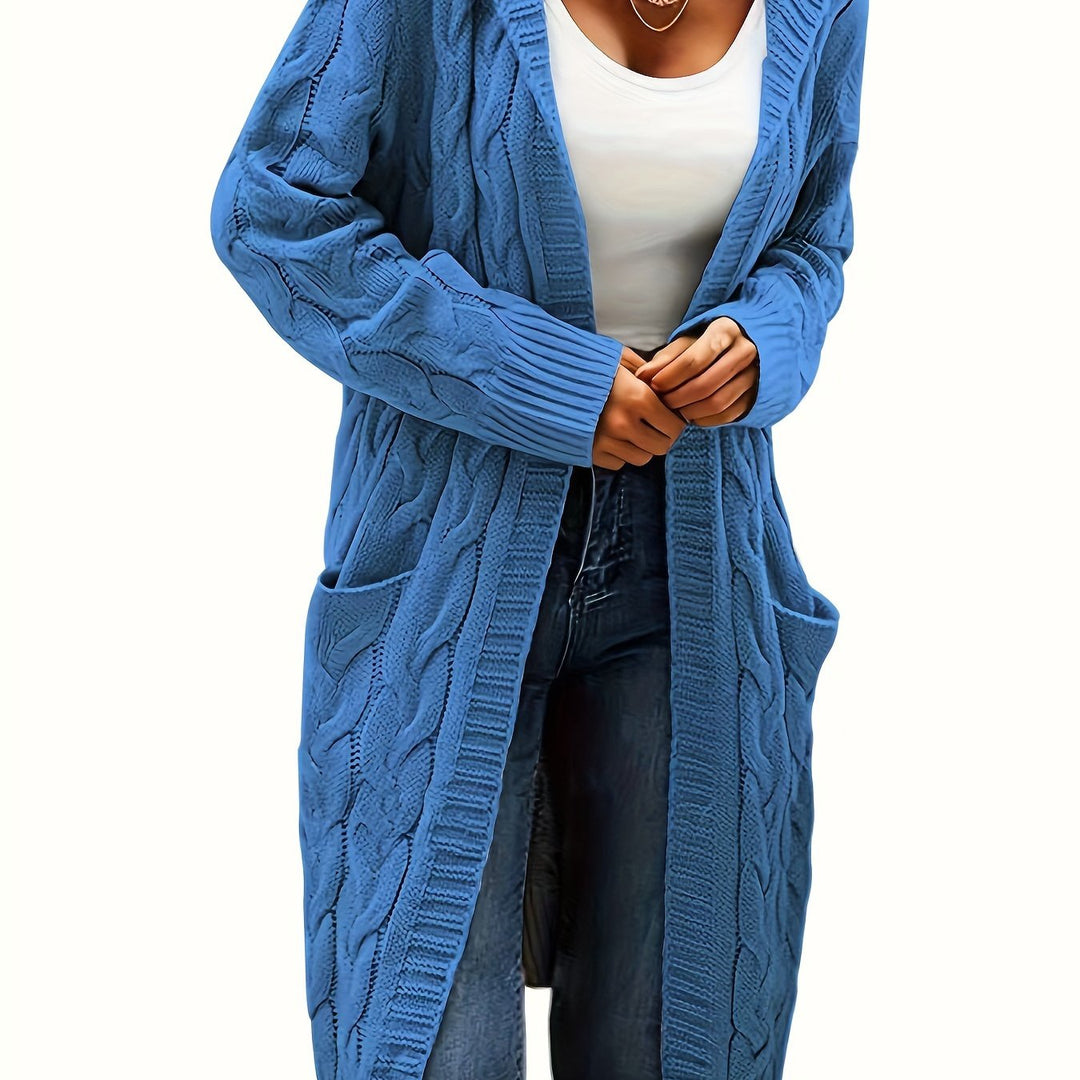 Chloé | Gilet long chic en maille torsadée à capuche pour femme