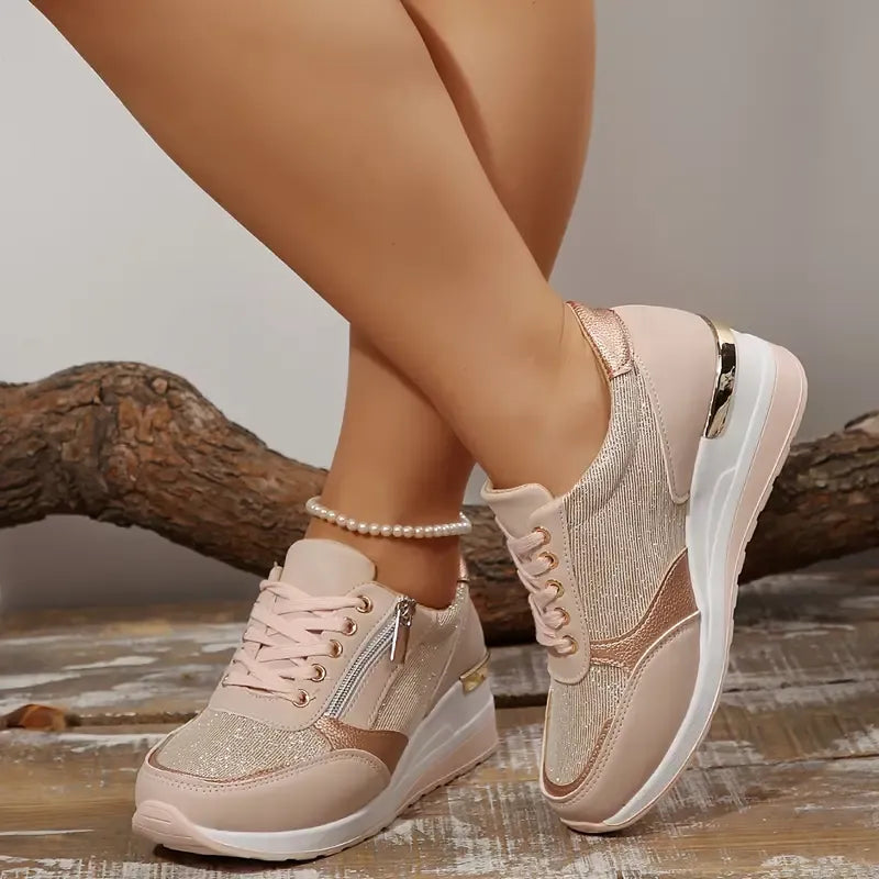 Estelle | Baskets élégantes à plateforme avec fermeture éclair latérale et lacets pour femme