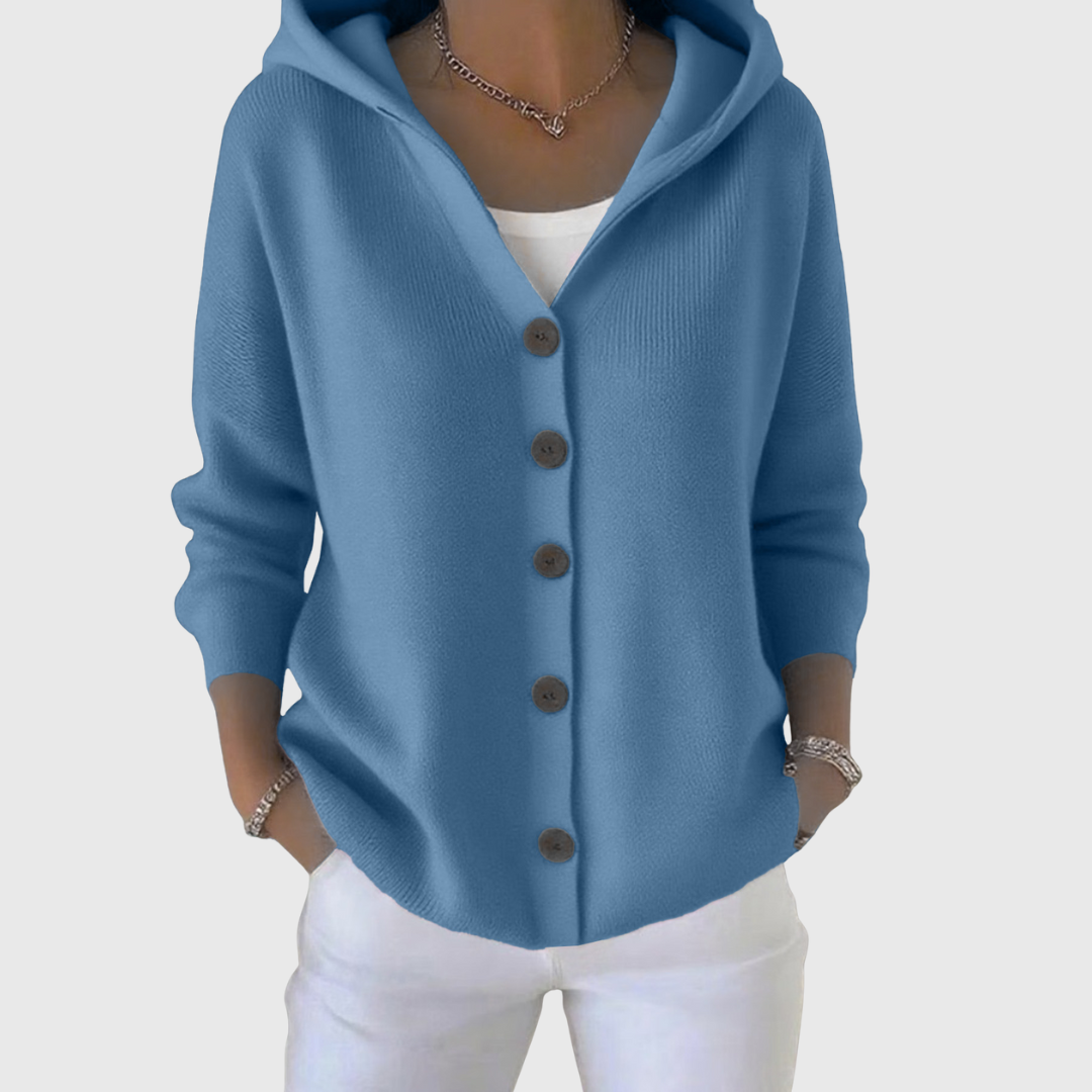 Jessica | Cardigan chic à capuche et boutons pour femme