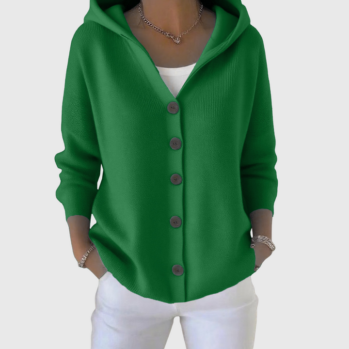 Jessica | Cardigan chic à capuche et boutons pour femme