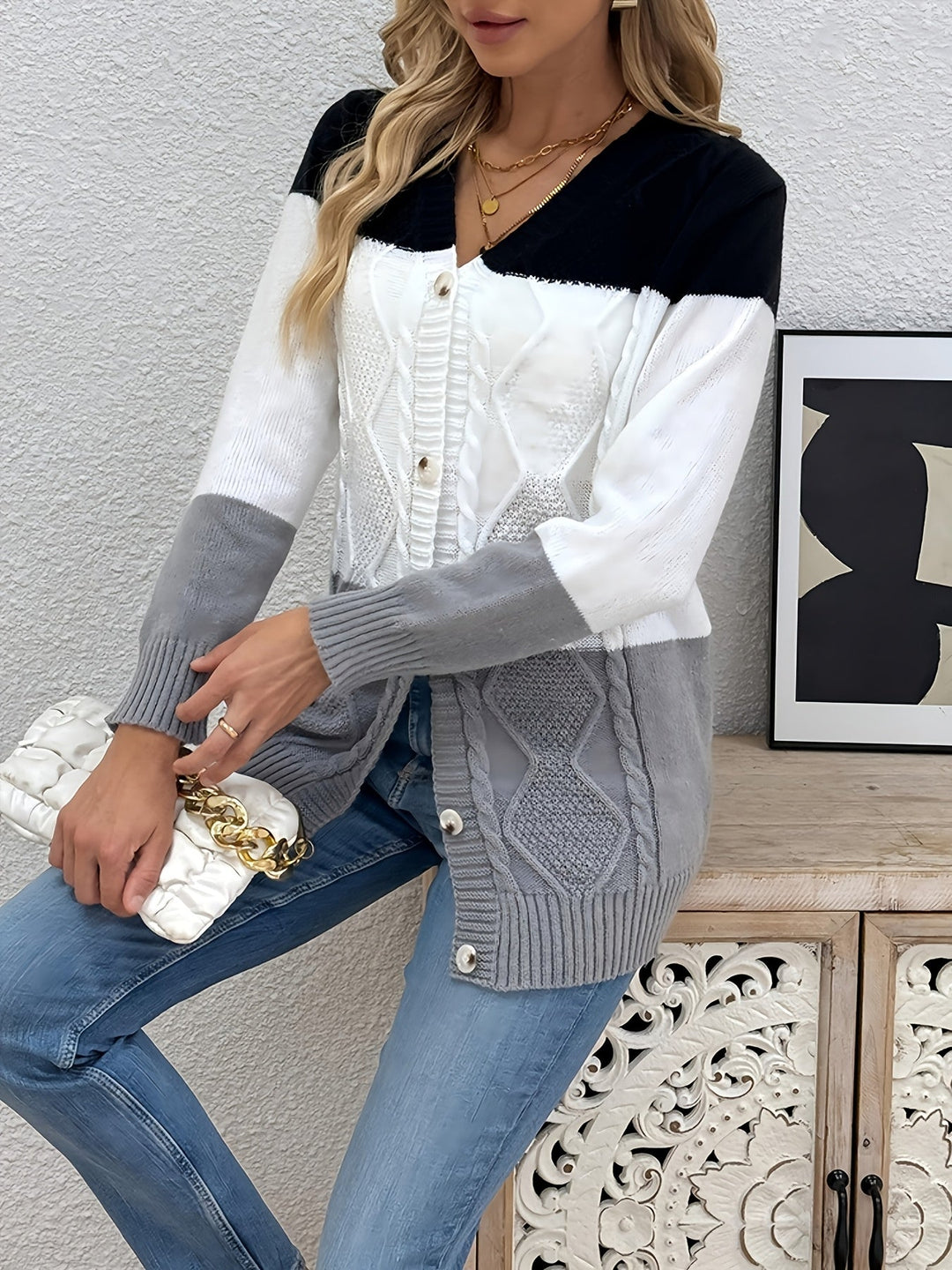 Julie | Gilet chic patchwork en maille pour femmes
