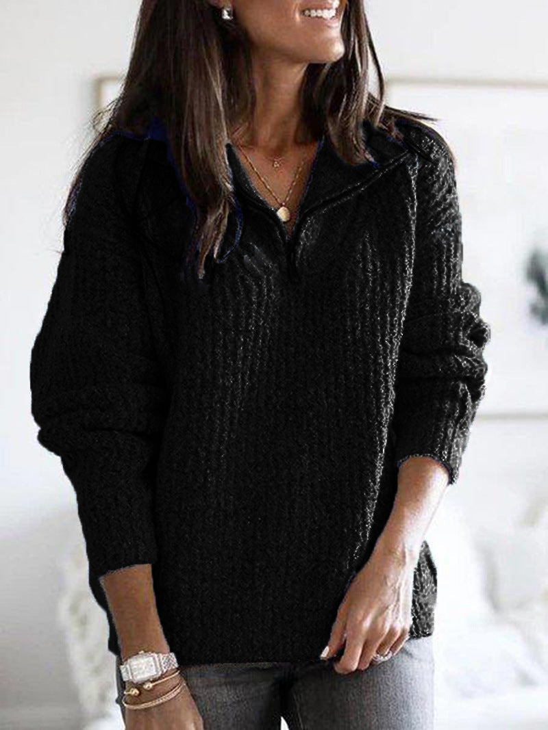 Josette | Pull chic demi-zippé à col montant en maille pour femme