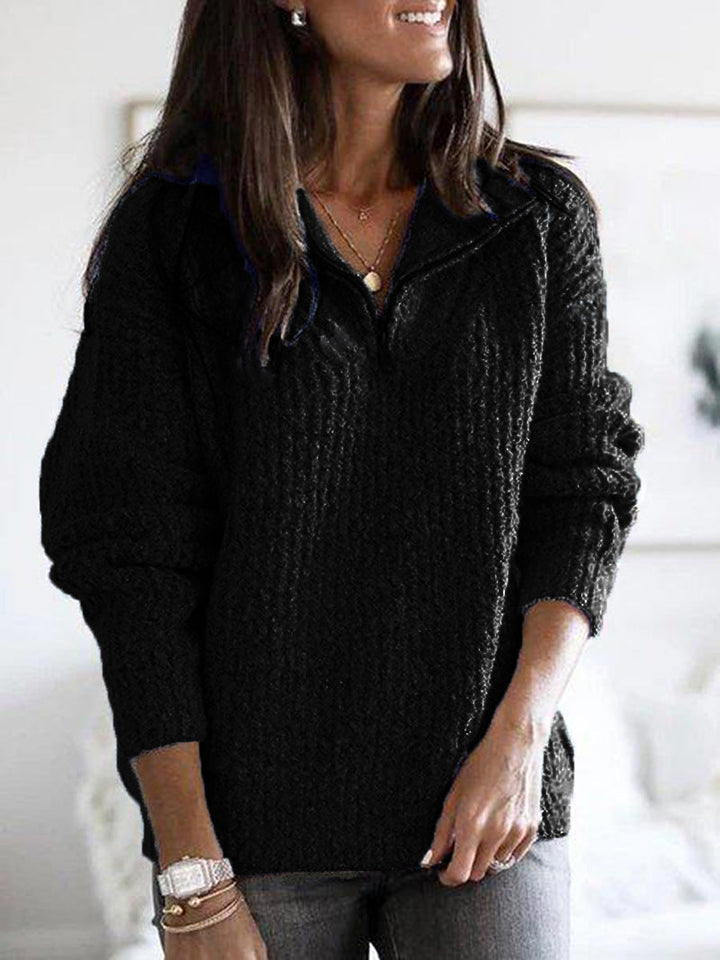 Josette | Pull chic demi-zippé à col montant en maille pour femme