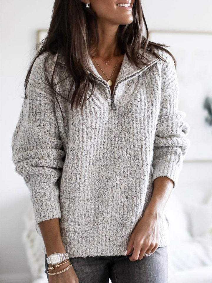 Josette | Pull chic demi-zippé à col montant en maille pour femme