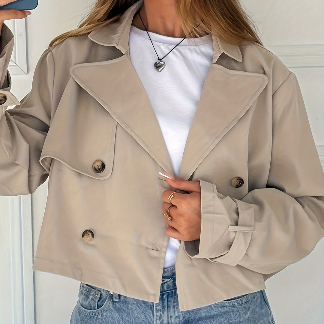 Marcelle | Caban chic court kaki à double boutonnage pour femme