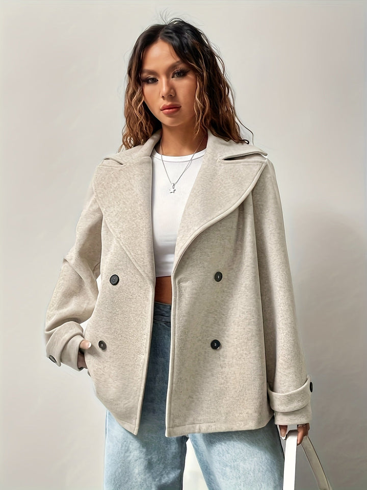 Marjolaine | Caban chic court oversize en polaire beige à double boutonnage pour femme