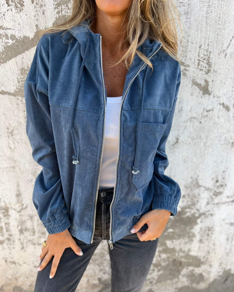 Hélène | Veste chic à capuche en velours côtelé pour femme