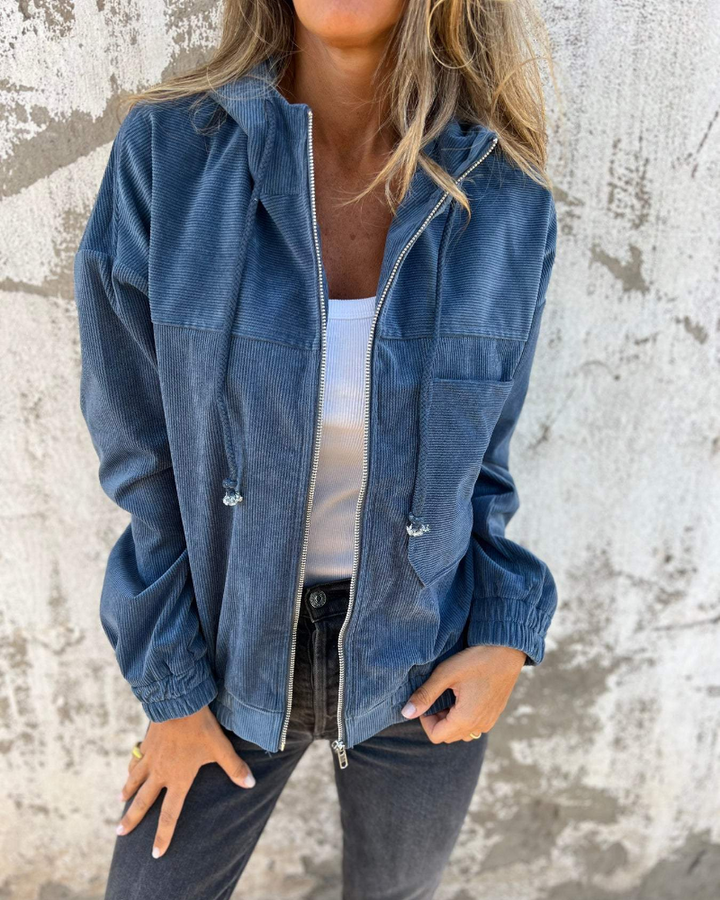 Hélène | Veste chic à capuche en velours côtelé pour femme