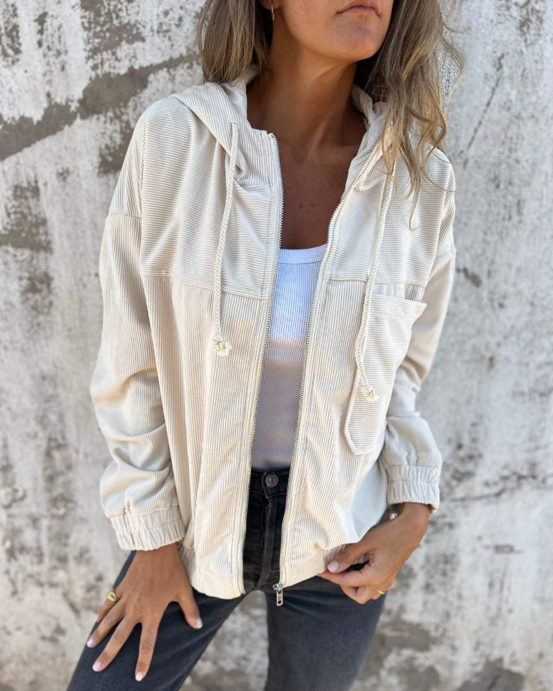 Hélène | Veste chic à capuche en velours côtelé pour femme