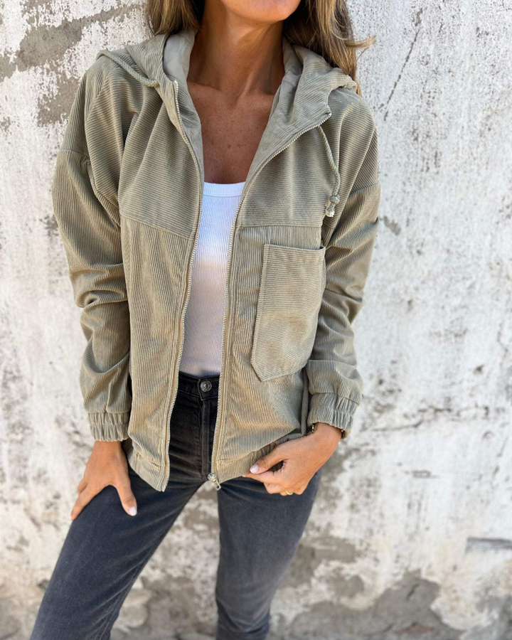 Hélène | Veste chic à capuche en velours côtelé pour femme