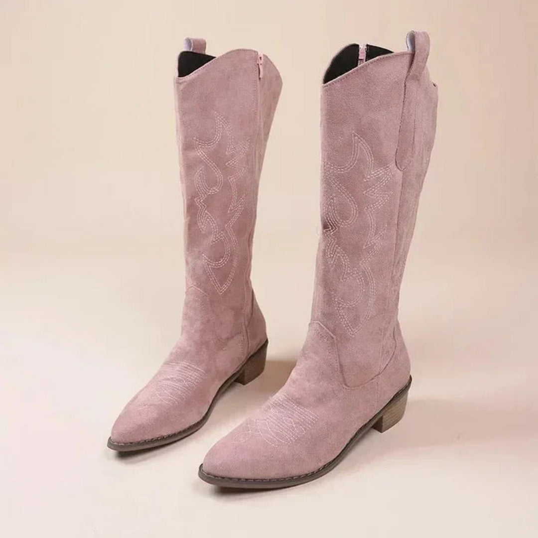 Cassandre | Bottes élégantes western brodées à bout pointu à talon pour femme
