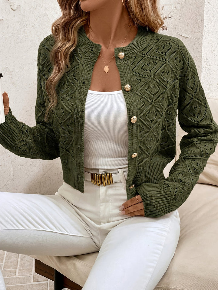 Giulia | Cardigan élégant court en maille texturée à col rond et boutons pour femme