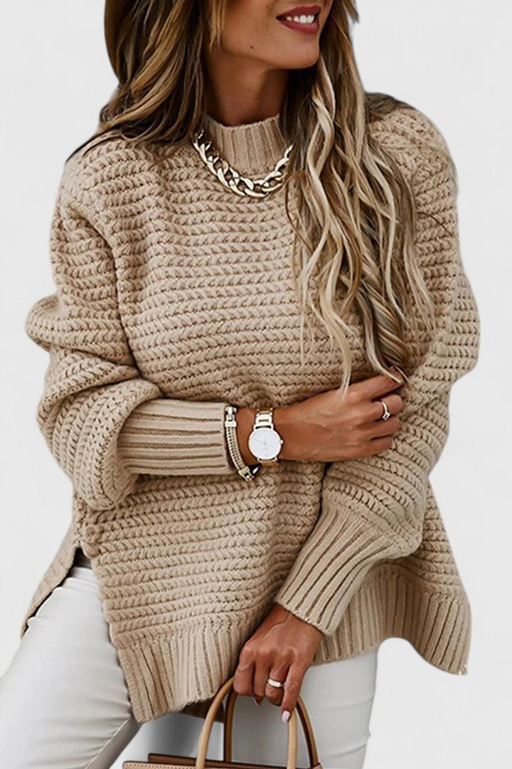 Solveig | Pull élégant oversize en grosse maille côtelée à col montant pour femme