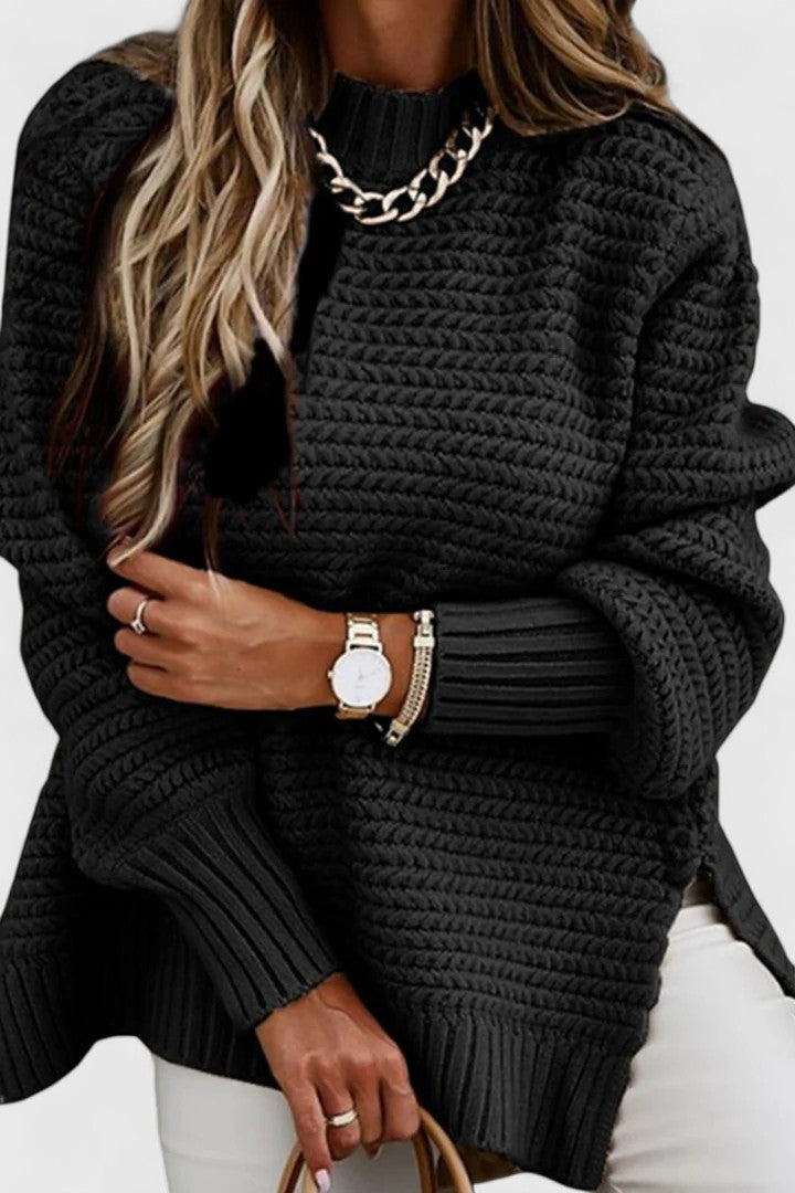 Solveig | Pull élégant oversize en grosse maille côtelée à col montant pour femme