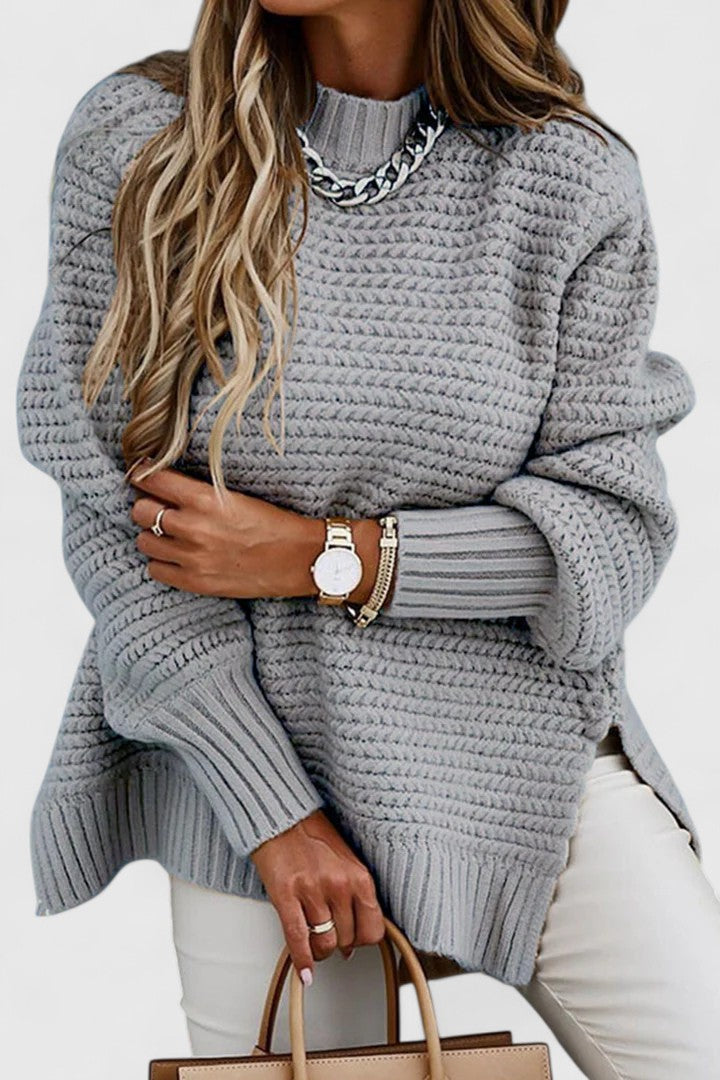 Solveig | Pull élégant oversize en grosse maille côtelée à col montant pour femme