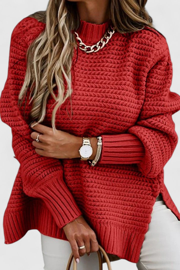 Solveig | Pull élégant oversize en grosse maille côtelée à col montant pour femme