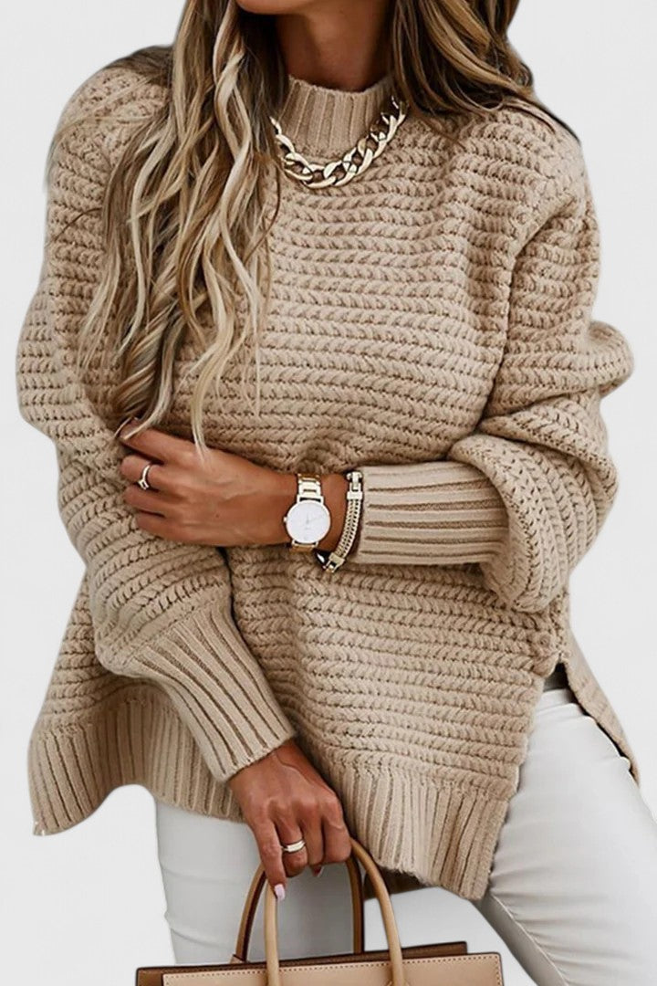 Solveig | Pull élégant oversize en grosse maille côtelée à col montant pour femme