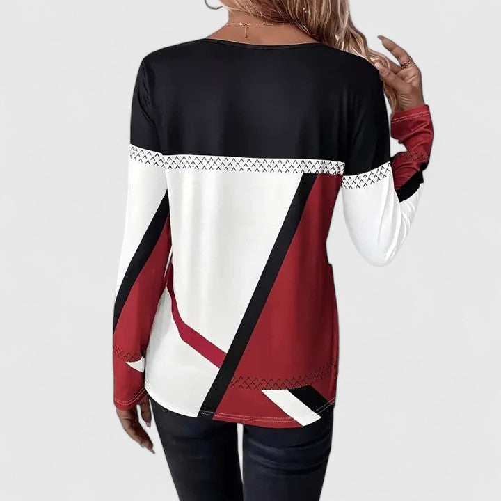 Dauphine | Pull chic en maille à col rond imprimé géométrique pour femme
