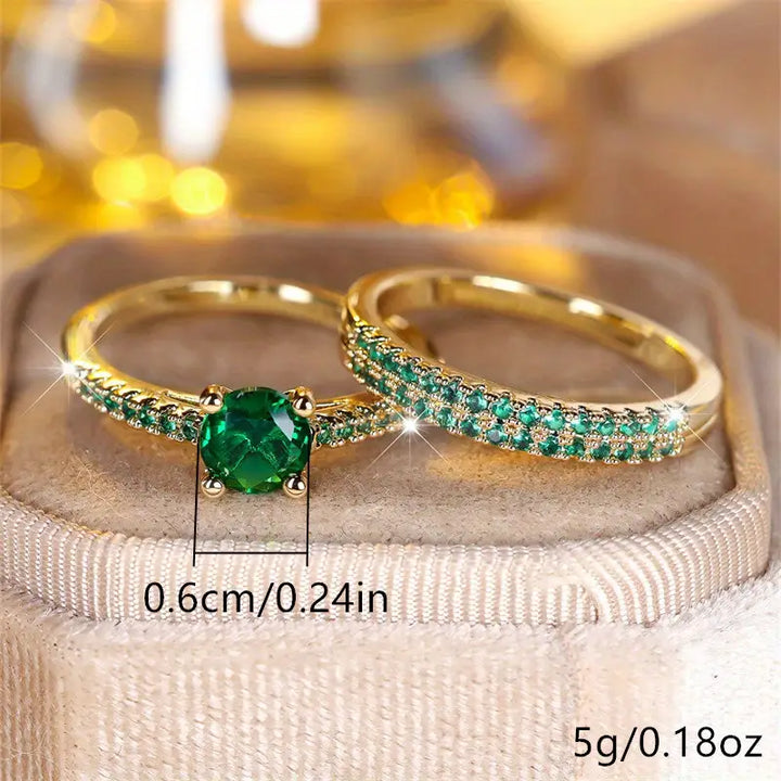 Ensemble de Bagues Duo avec Émeraude en Or