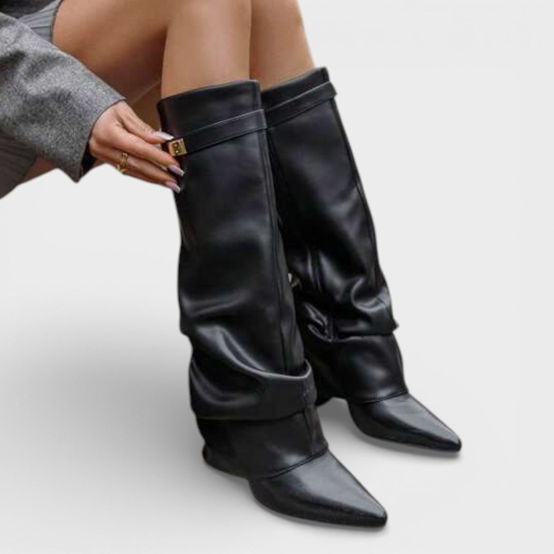 Angélique | Bottes chic à bout pointu froncées et boucle latérale pour femme