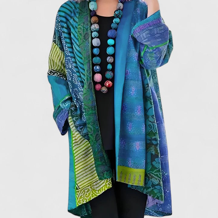 Anastasia | Cardigan élégant long à col châle et imprimé multicolore pour femme