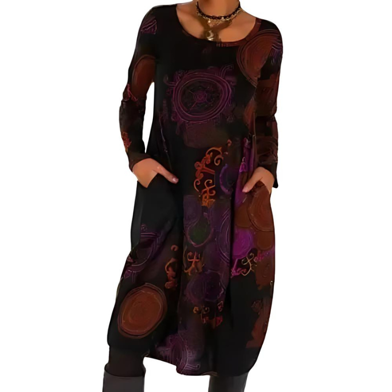 Émérance | Robe élégante longue bohème à manches longues et poches pour femme