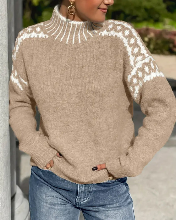Gaëlle | Pull chic col roulé jacquard pour femme
