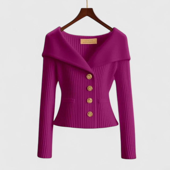 Priscille | Cardigan élégant en maille côtelée à col châle pour femme