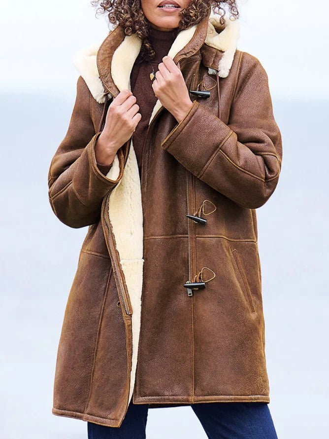Charline | Manteau chic duffle coat à capuche en peau lainée pour femme