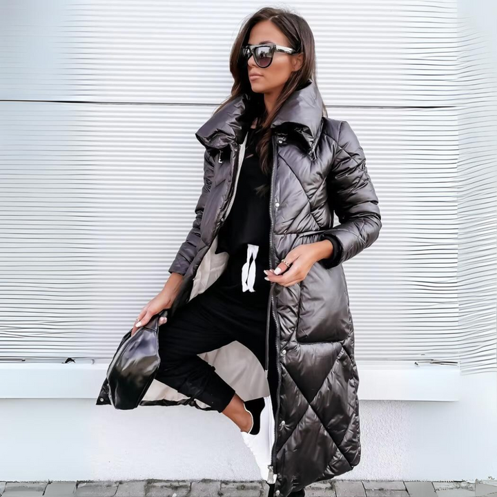 Aline | Veste élégante matelassée longue à col montant pour femme