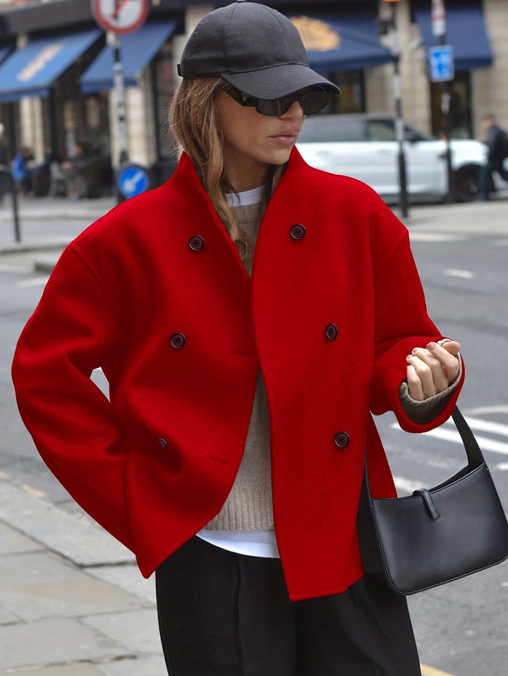 Emma | Caban chic court oversize en laine à double boutonnage pour femme
