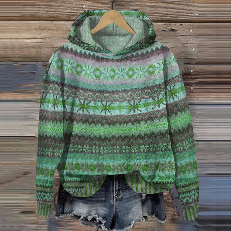 Priscille | Pull d'hiver élégant à capuche en maille jacquard pour femme