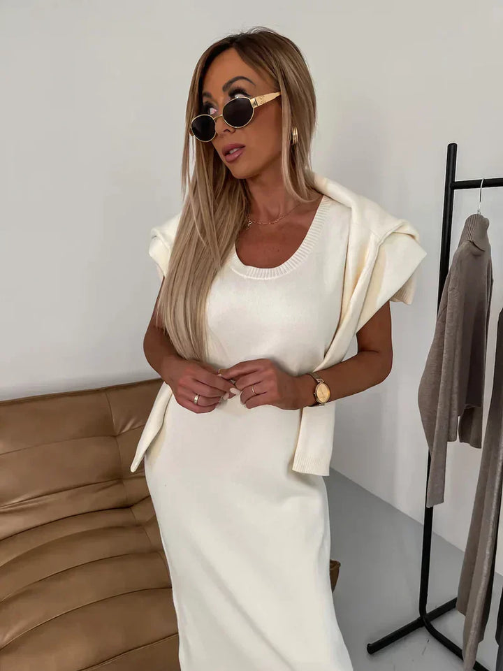 Olympe | Ensemble deux pièces chic en maille robe pull sans manches et pull à col roulé pour femme