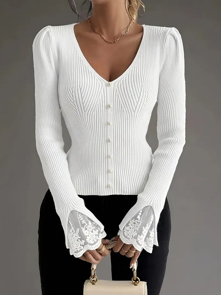 Louise | Pull chic à col en v et côtes pour femmes