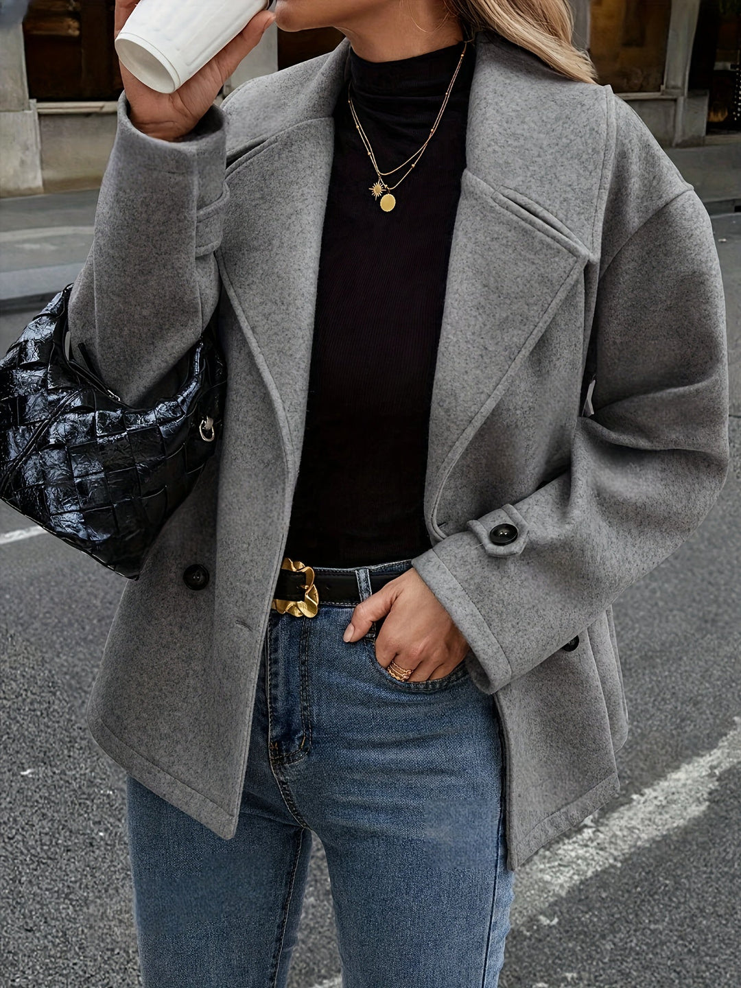 Nine | Caban chic oversize en laine à double boutonnage pour femme