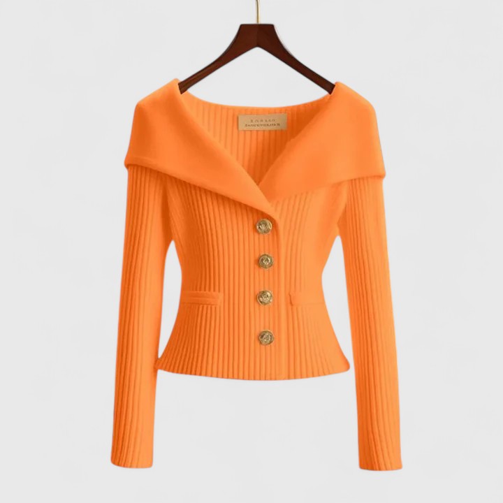 Priscille | Cardigan élégant en maille côtelée à col châle pour femme