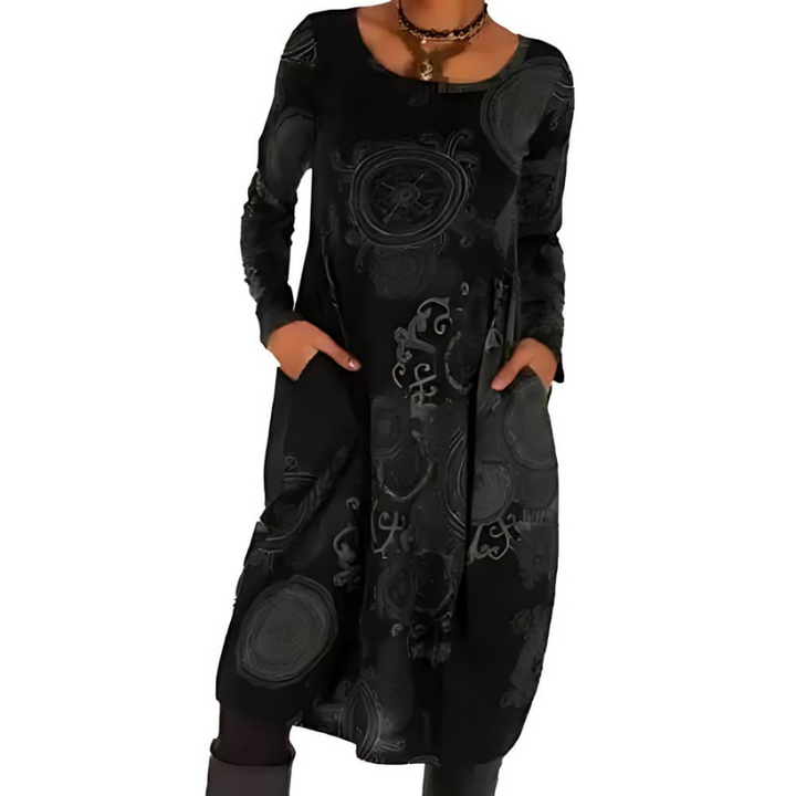 Émérance | Robe élégante longue bohème à manches longues et poches pour femme