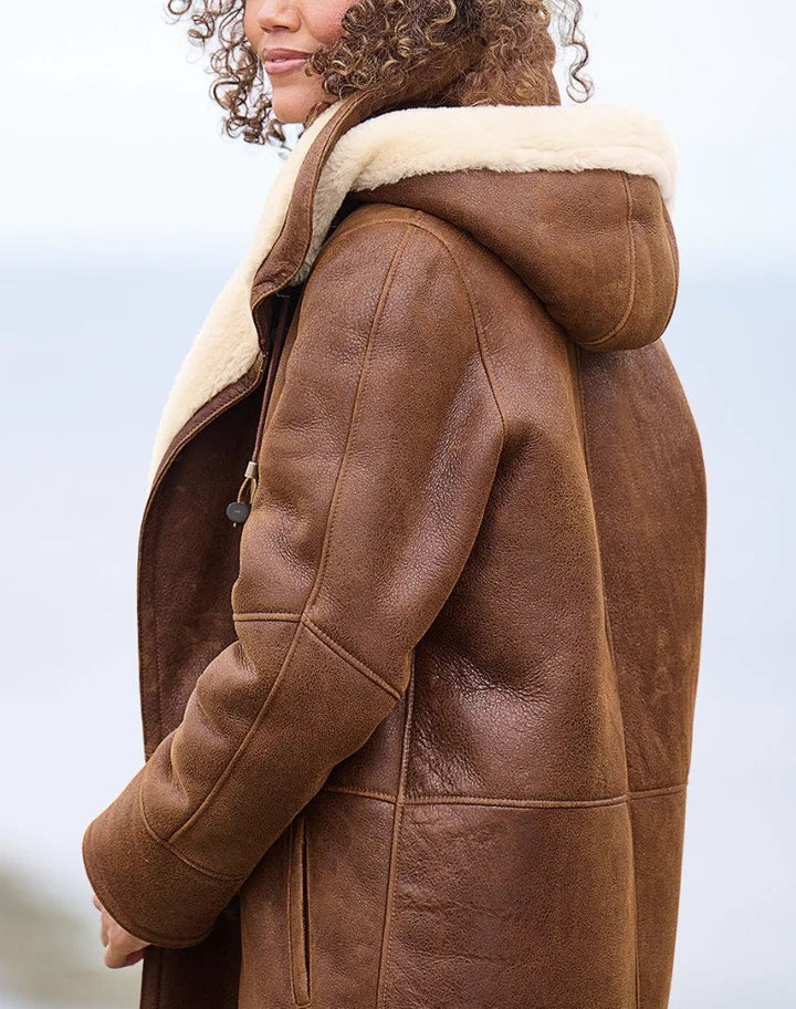 Charline | Manteau chic duffle coat à capuche en peau lainée pour femme