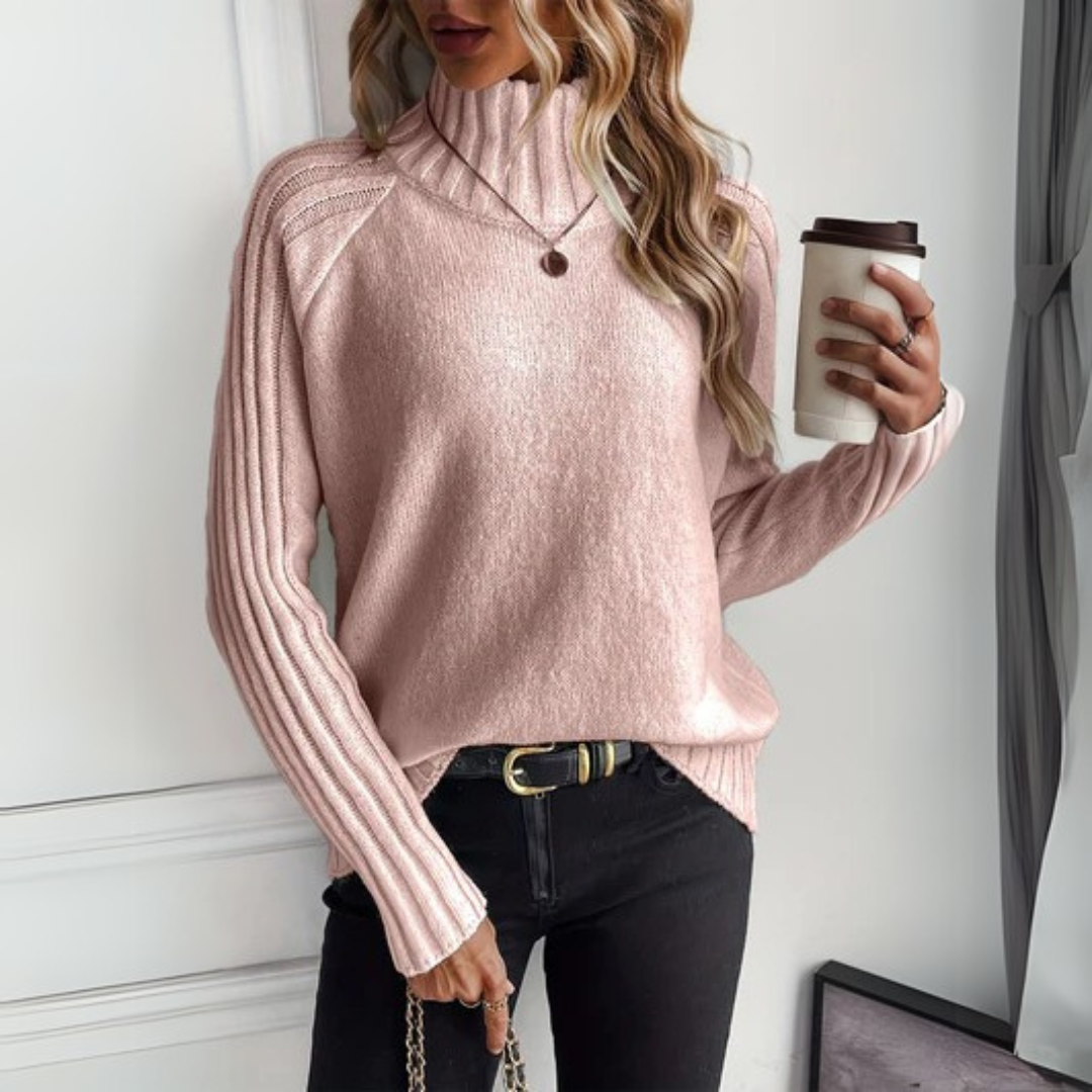 Lorraine | Pull chic à col roulé en maille côtelée à manches longues rayées pour femme
