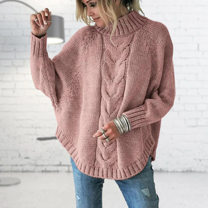 Diane | Pull élégant oversize en maille torsadée à col montant pour femme