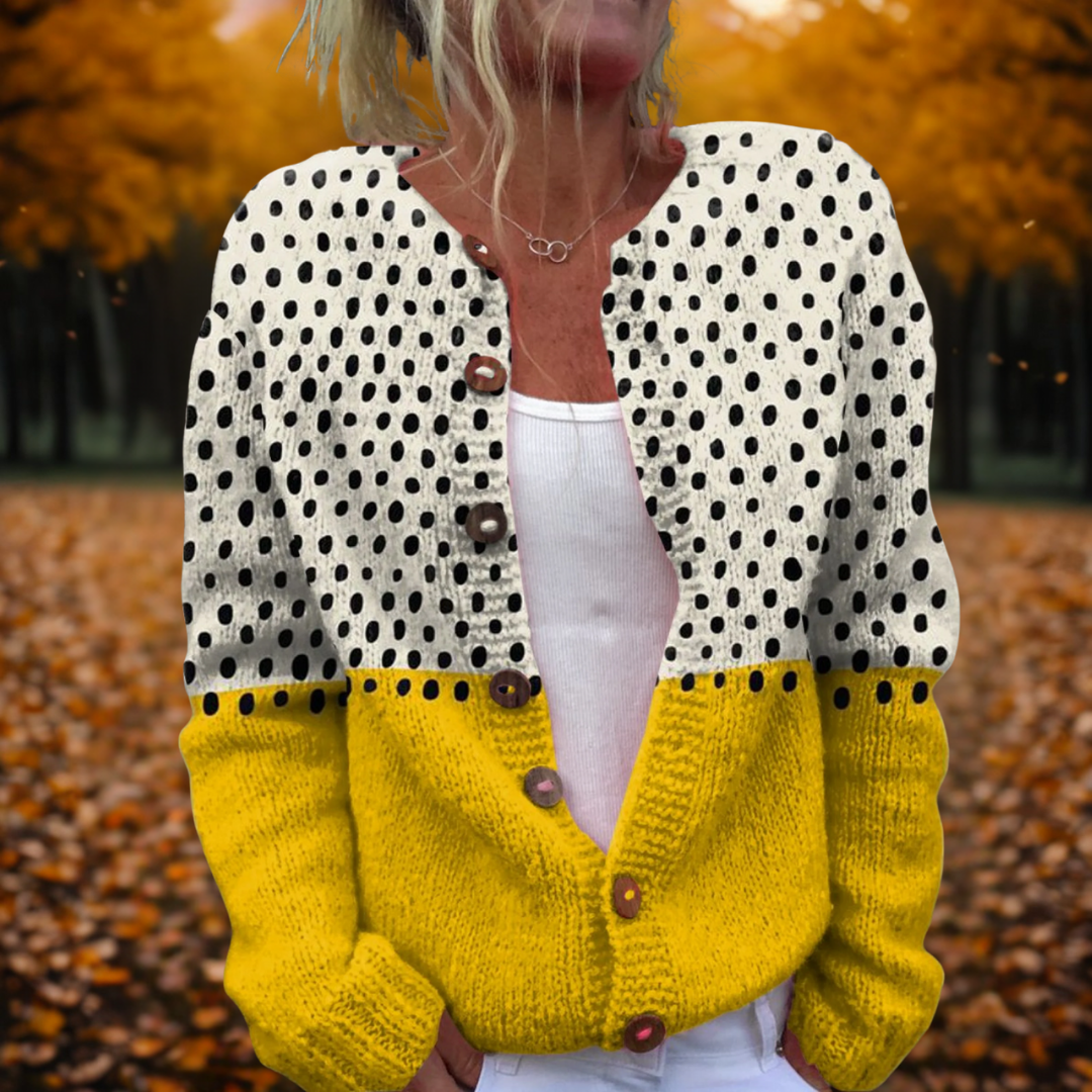 Ophélie | Cardigan chic en maille à pois et boutons pour femme