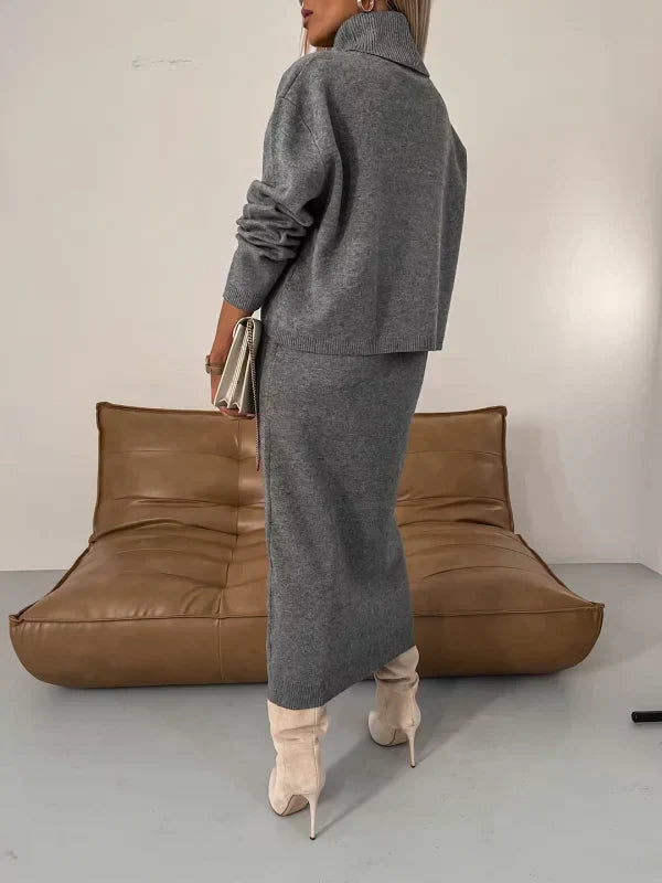 Olympe | Ensemble deux pièces chic en maille robe pull sans manches et pull à col roulé pour femme