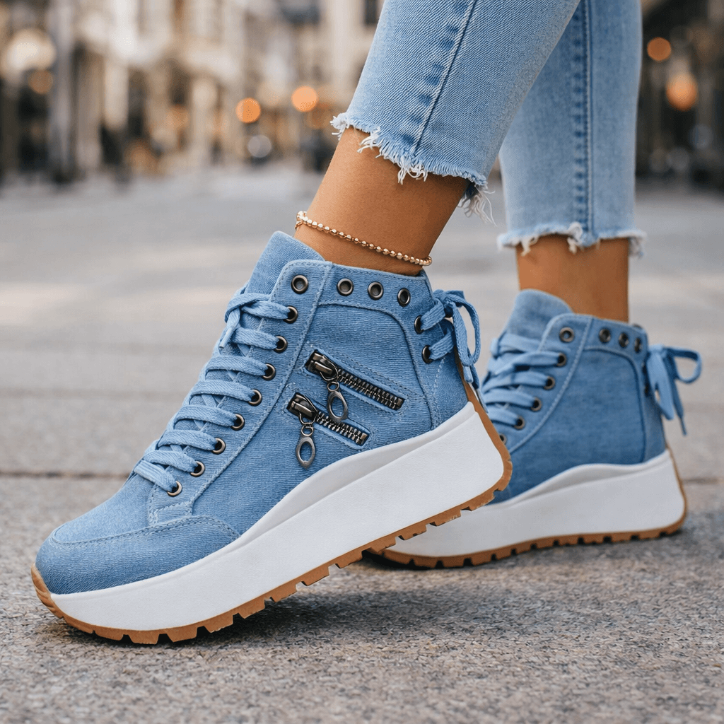 Étiennette | Baskets montantes chic à plateforme compensée avec fermeture à cœur et lacets pour femme