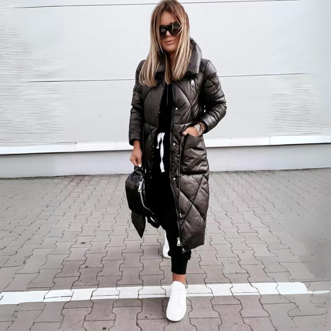 Aline | Veste élégante matelassée longue à col montant pour femme