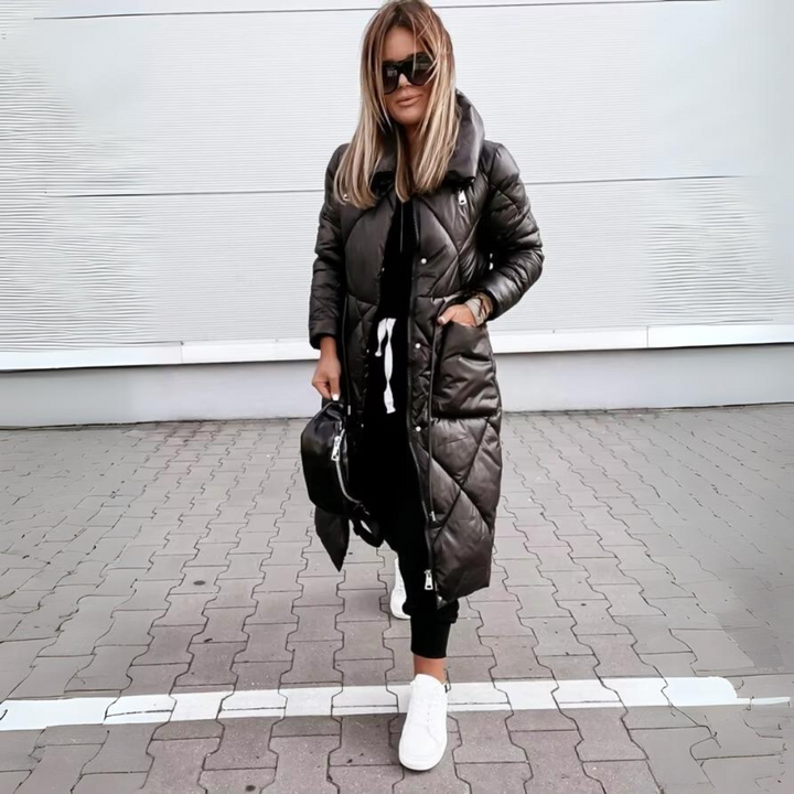 Aline | Veste élégante matelassée longue à col montant pour femme
