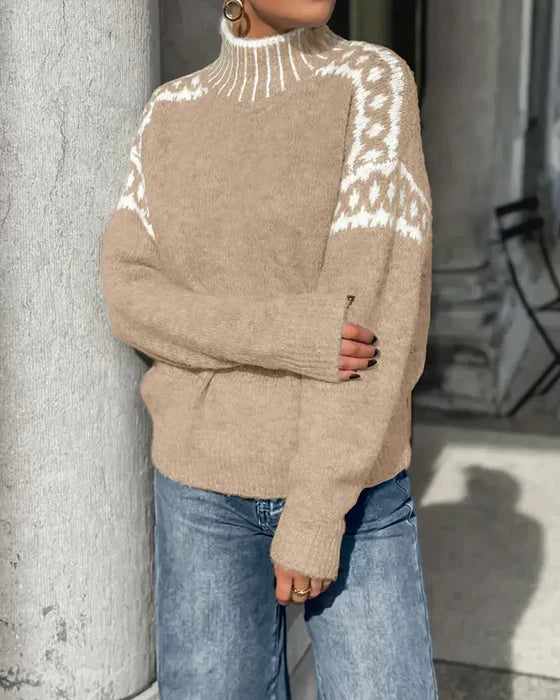 Gaëlle | Pull chic col roulé jacquard pour femme
