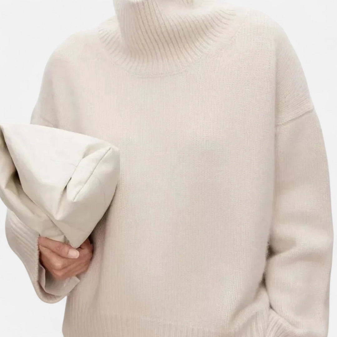 Josiane | Pull élégant côtelé en laine col roulé pour femme