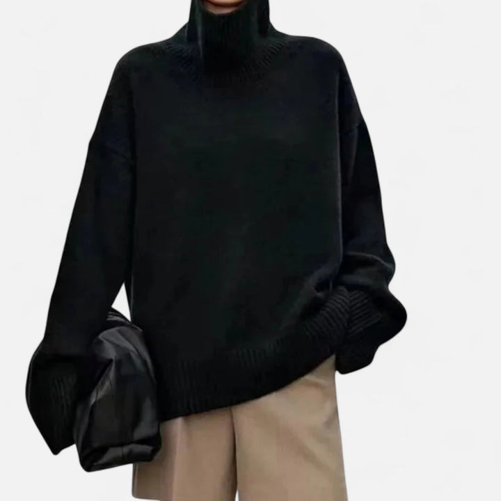 Josiane | Pull élégant côtelé en laine col roulé pour femme