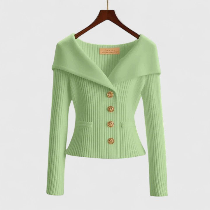 Priscille | Cardigan élégant en maille côtelée à col châle pour femme